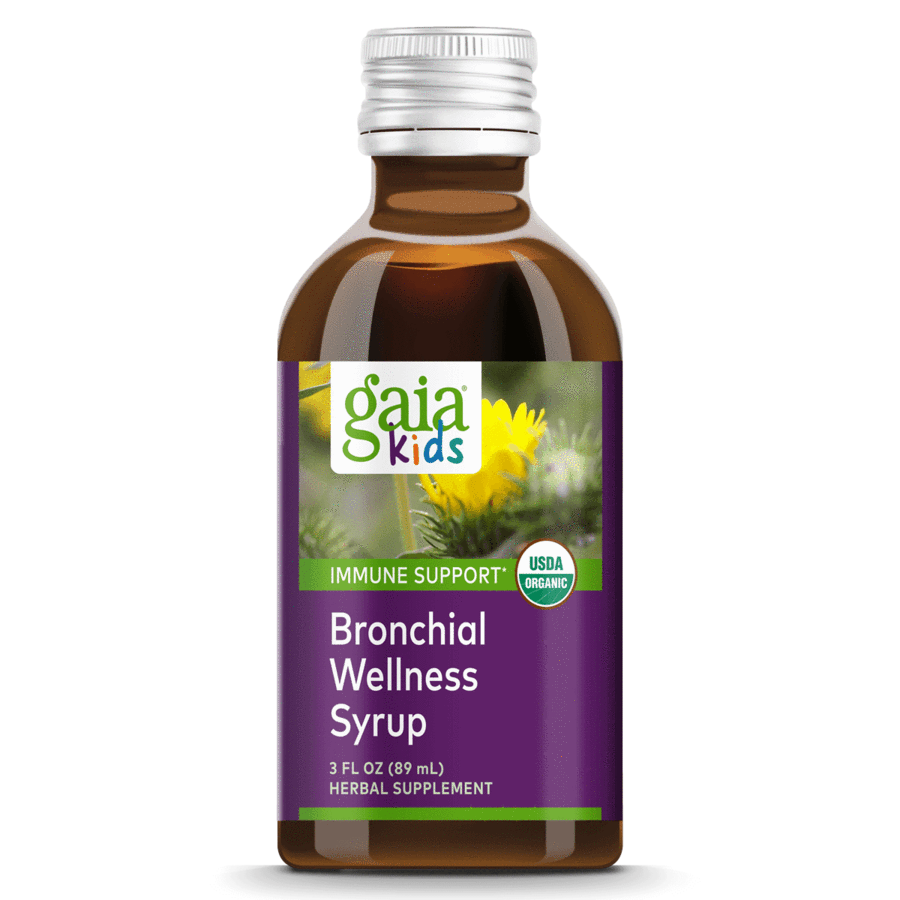 GaiaKids® Bronchial Wellness Syrup - Natural Herbal Cough Relief for Kids - Supports Respiratory Health - Day & Night Use for Cold & Allergy Season