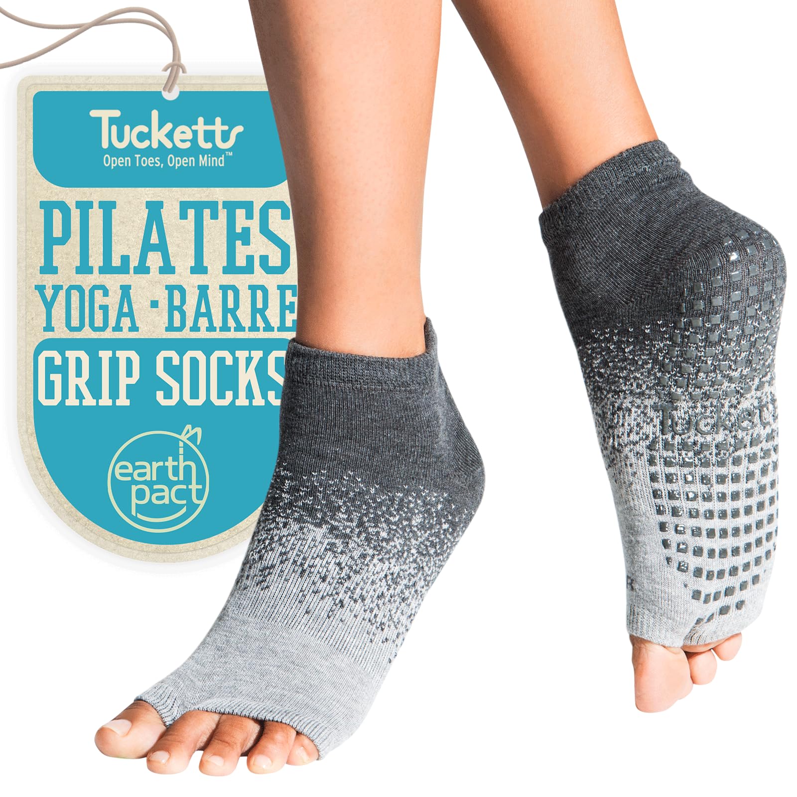 Non-Slip Toeless Pilates Socks for Women with Grips - Tucketts Ankle Yoga Socks for Barre, Dance & Workout (Size 5-13) - Perfect for Studio, Gym & Home Exercise