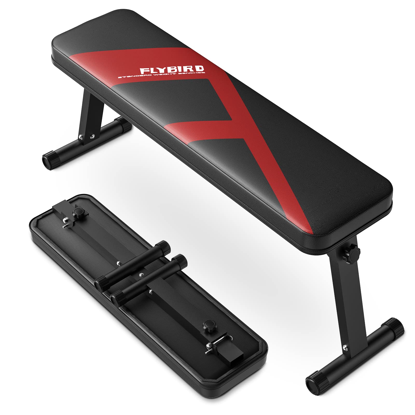 FLYBIRD Foldable Flat Weight Bench for Home Gym - 600/1000 LBS Capacity Strength Training Bench for Bench Press & Workouts - Easy Assembly Space-Saving Design - Perfect for Home Fitness, Garage Gym & Small Spaces