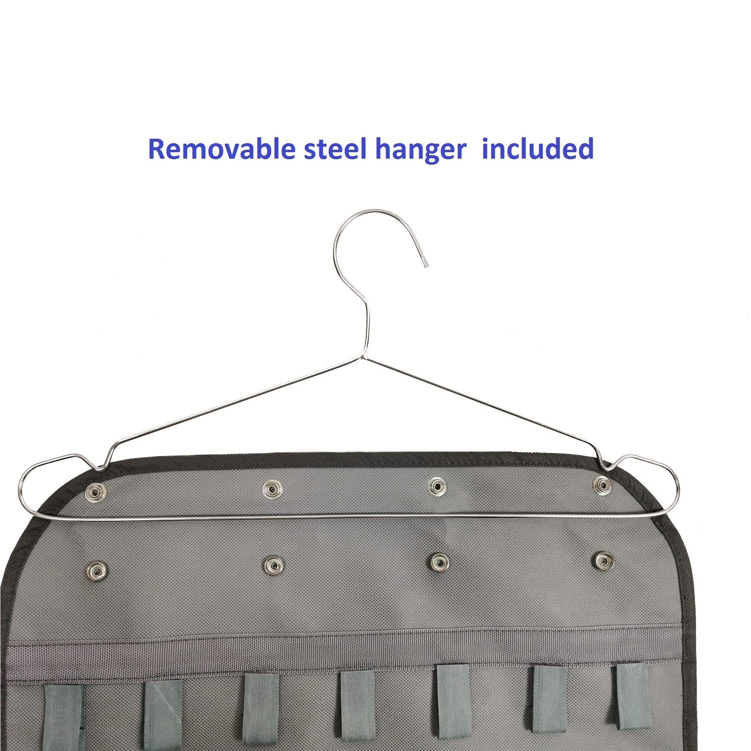 Dual-Sided Zippered Jewelry Organizer with Hanger - 28 Clear Pockets & 20 Tape Loops - Perfect for Travel, Home & Closet Storage (Grey)