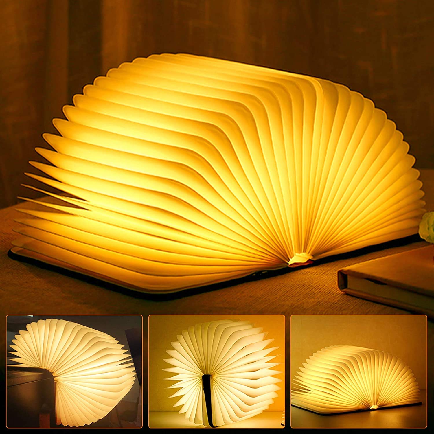 Molbory Wooden Book Light - USB Rechargeable Folding Night Lamp with Magnetic Design, Warm White Reading Light for Home, Office, Bedroom - Perfect Gift for Book Lovers, Girlfriend & Family (Ideal for Night Reading, Study & Decor)