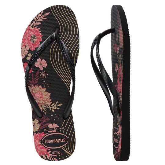 Havaianas Slim Organic Flip Flops for Women & Men - Comfortable Eco-Friendly Sandals - Black / Black - Perfect for Beach, Pool & Summer Vacations
