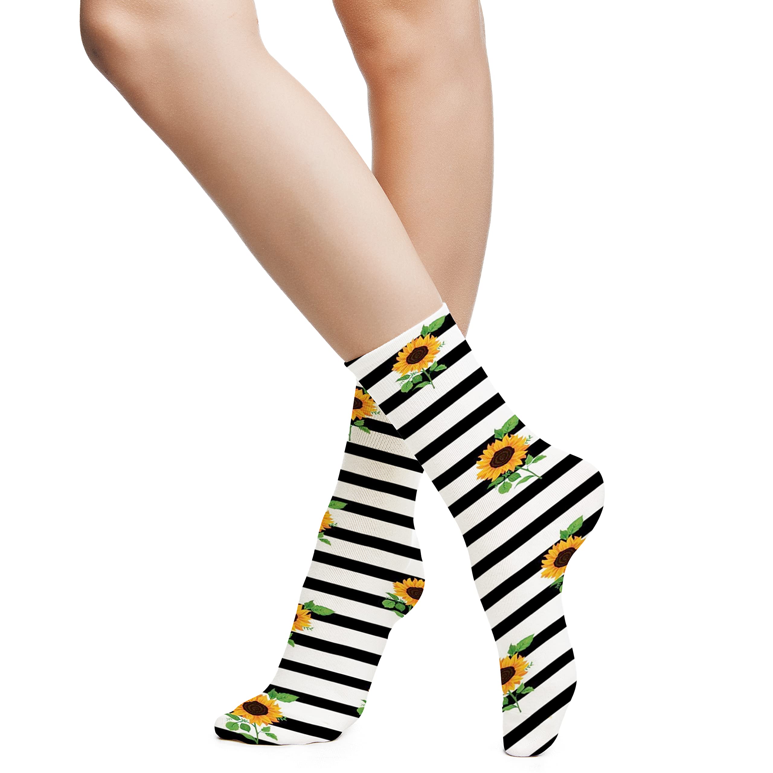 SARNFANS 12-Inch Compression Socks for Women & Men - Sunflower Design, Warm Support Socks for Running, Athletic, Nursing, Travel - Improve Circulation & Reduce Swelling - Perfect for Workouts, Long Flights & Medical Professionals