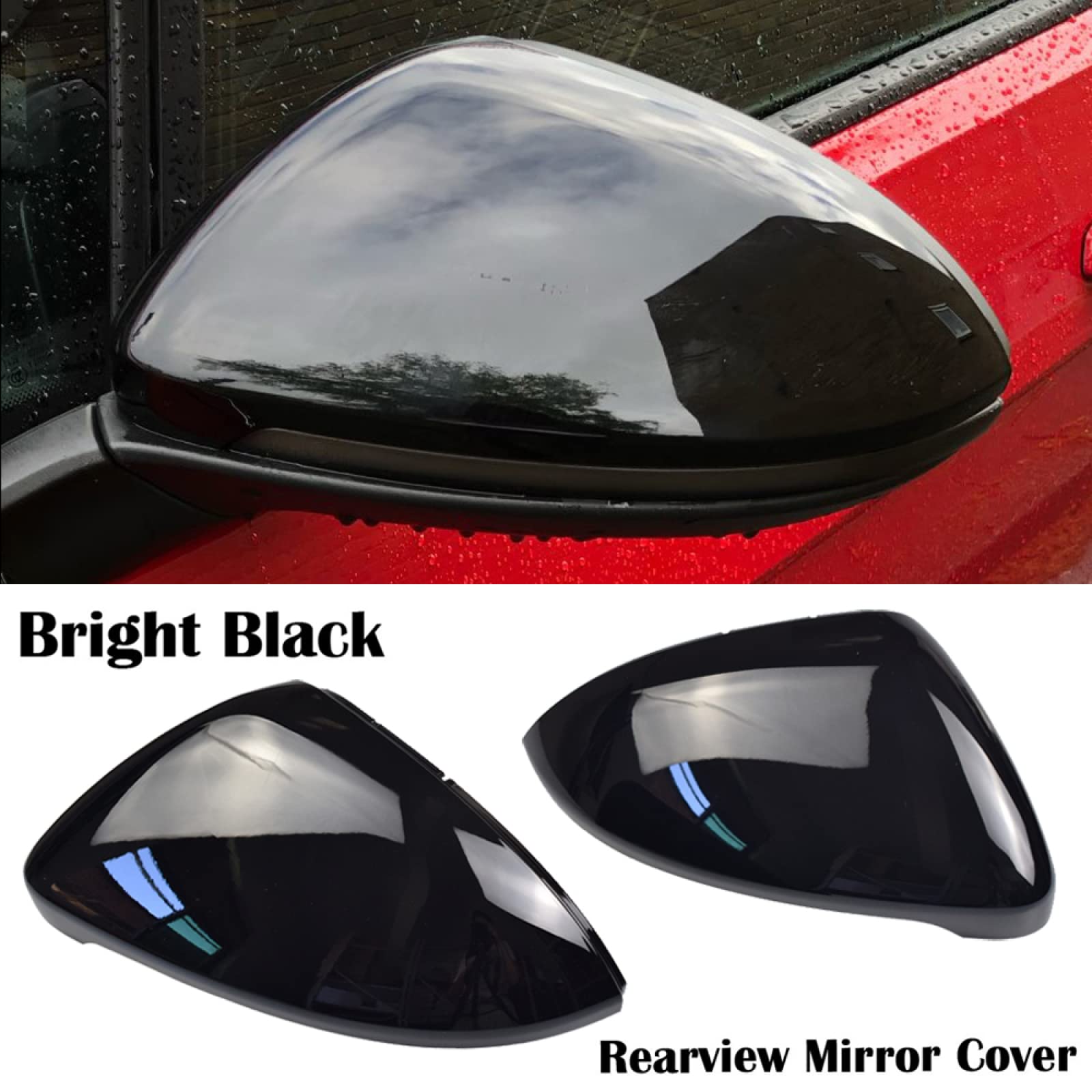 Golf 7 MK7 7.5 GTD R GTE VII & E-Golf Sportsvan 2013-2019 Car Side Mirror Cover - Bright Black Replacement Wing Mirror Housing for Enhanced Style & Protection (Perfect for Daily Commuting & Car Customization)