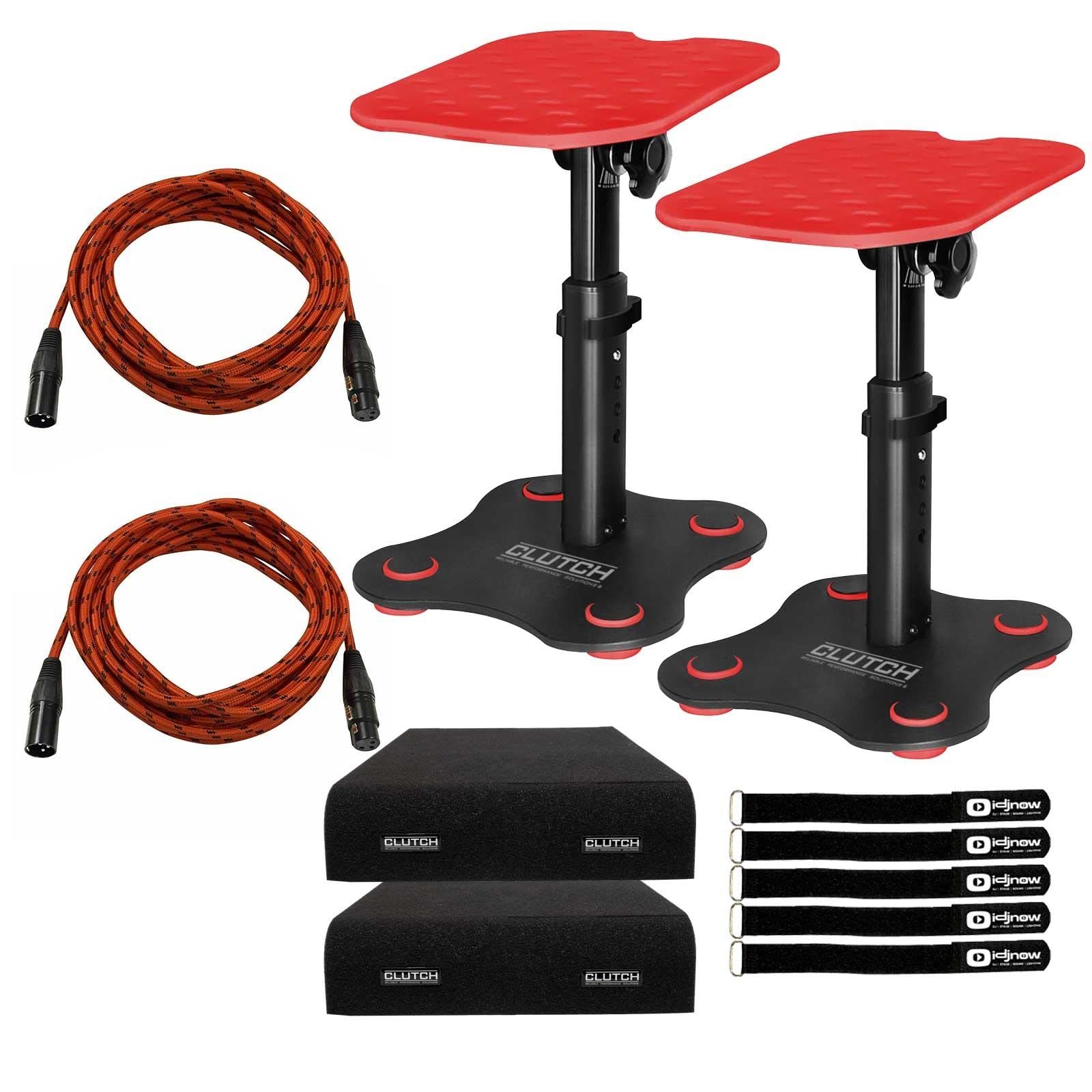 Adjustable Studio Monitor Speaker Stand Pair - Red Desktop Speaker Riser for Home & Studio Recording (Perfect for DJs, Music Producers & Audiophiles)