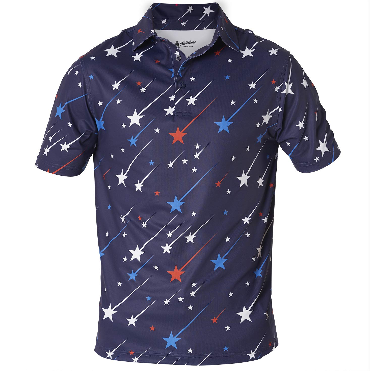 Royal & Awesome American Flag Golf Shirt - Patriotic USA Golf Polo for Men | Perfect for 4th of July, Memorial Day & Golf Tournaments