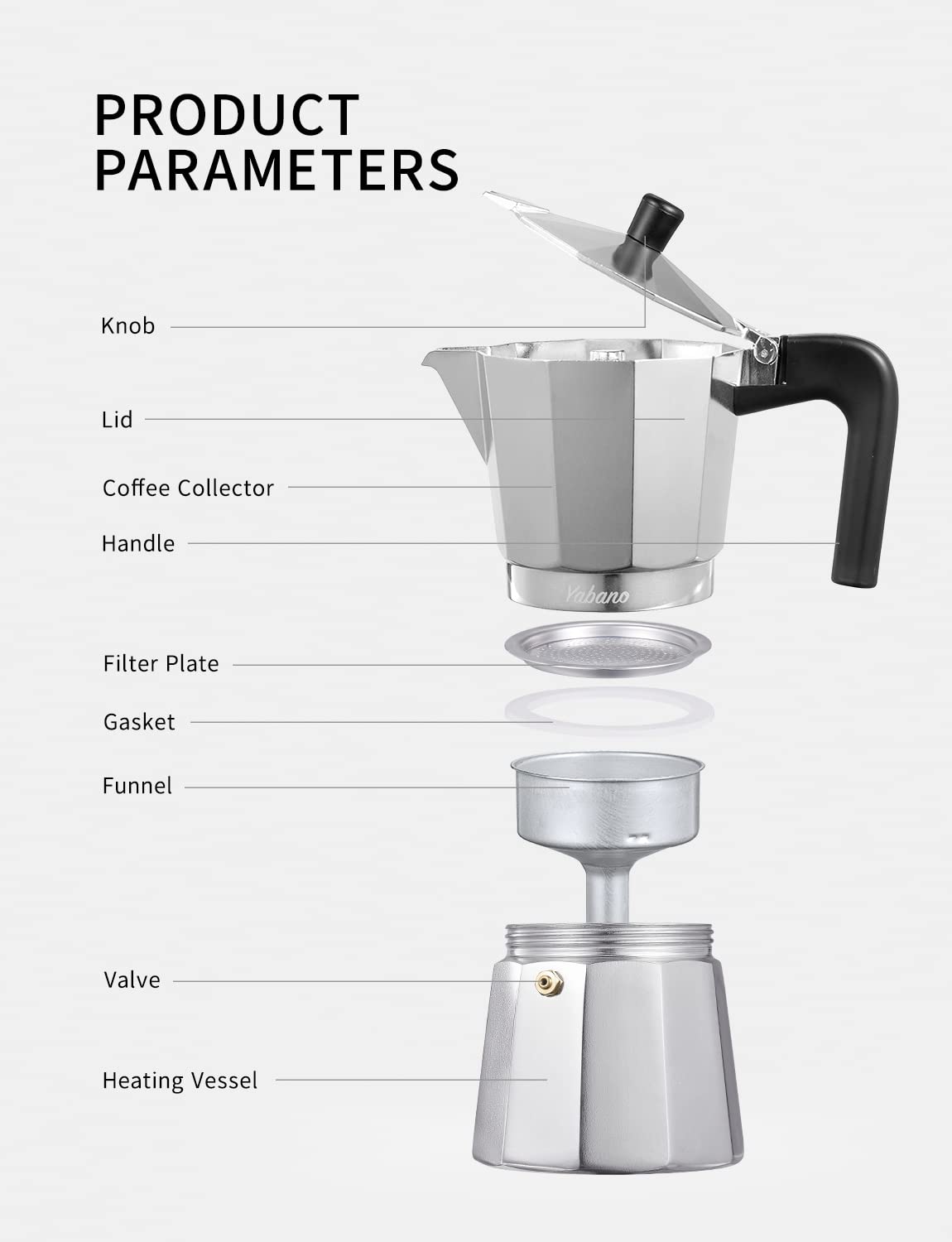 Yabano 9-Cup Stovetop Espresso Maker - Italian Moka Pot for Gas & Electric Stoves - Perfect for Espresso, Cappuccino & Latte at Home or Office