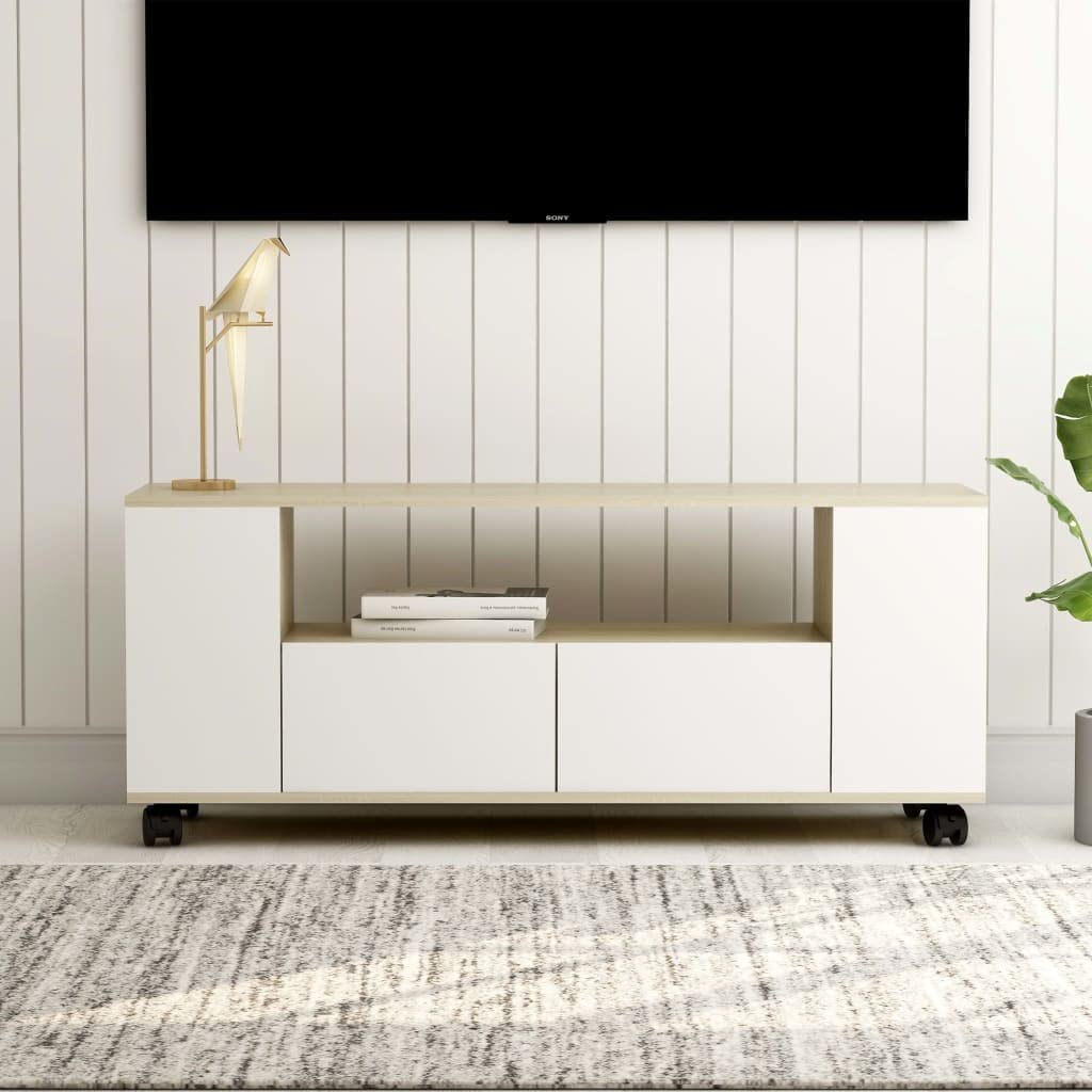 50 Inch Modern TV Stand with 2 Drawers & Open Shelves - Wooden Entertainment Center Console Table with Wheels for Living Room, Bedroom & Gaming Setup (47