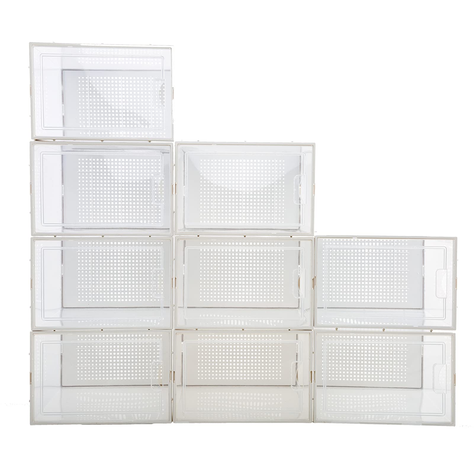 SANTIE 9 Pack Clear Plastic Shoe Storage Boxes - Stackable Shoe Organizer Bins for Men & Women, Heavy Duty Shoe Box Holds Up to Size 13.5, Perfect for Closet, Bedroom, Entryway Organization