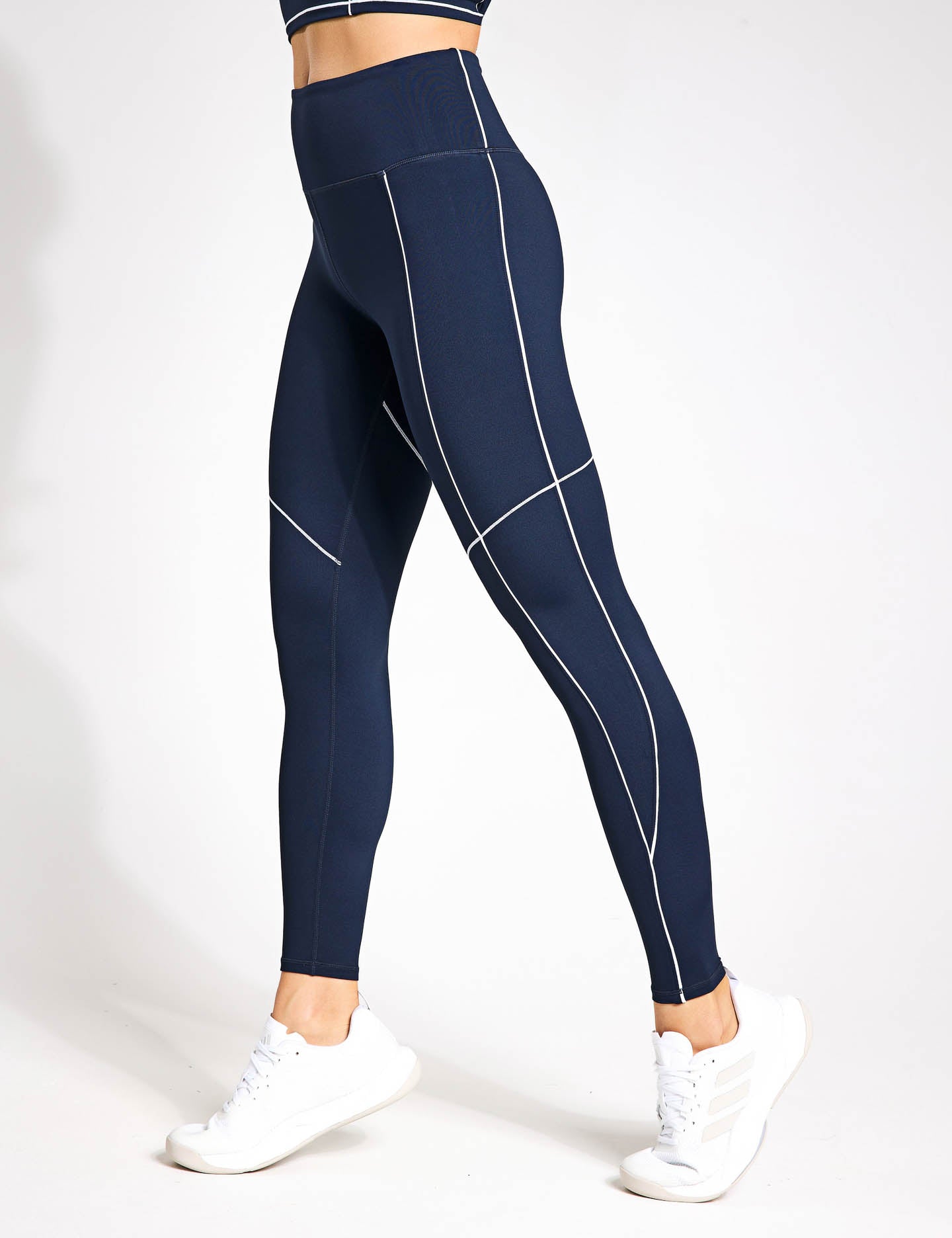 Amara High Waist Yoga Leggings for Women - Navy Blue & White - Comfortable Workout Pants for Running, Gym & Lounge Wear