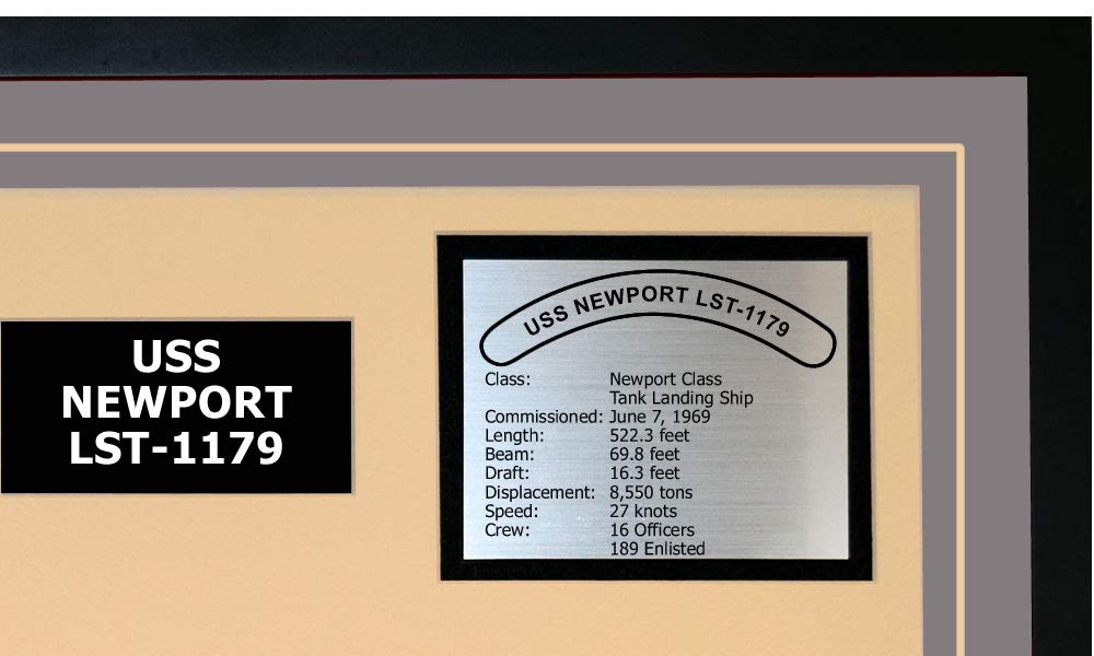 USS Newport LST 1179 Navy Ship Model - Framed Grey Display for Military Collectors & History Enthusiasts | Perfect for Home Office, Man Cave, or Military Memorabilia Collection