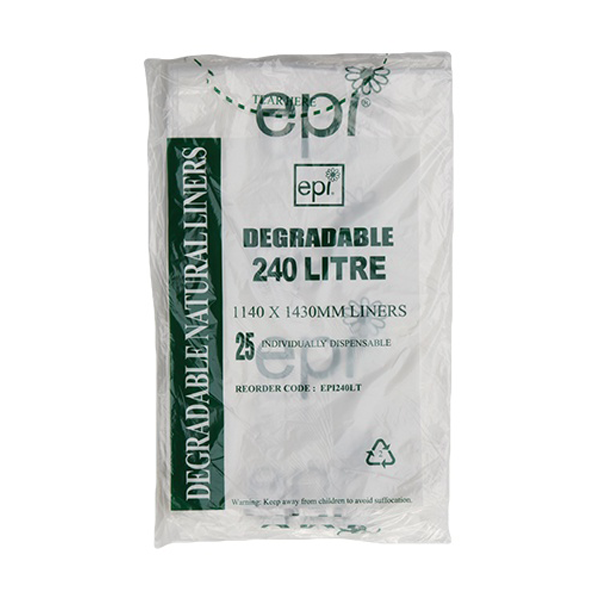 240Lt Eco-Friendly Contractor Trash Bags - Heavy Duty Natural Bin Liners for Construction Sites & Home Waste Disposal