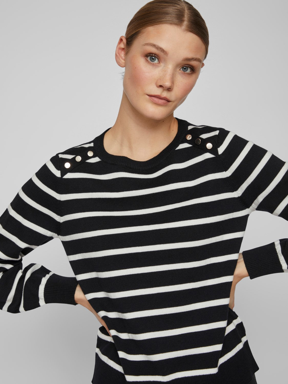 Ella Striped Women's Tops - Black & White Floral Print Casual Blouse for Summer Outfits, Date Night & Office Wear