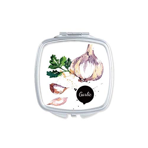 DIYthinker Garlic & Vegetable Themed Watercolor Mirror - Portable Compact Double-Sided Pocket Makeup Mirror for Travel, Home & Office Use