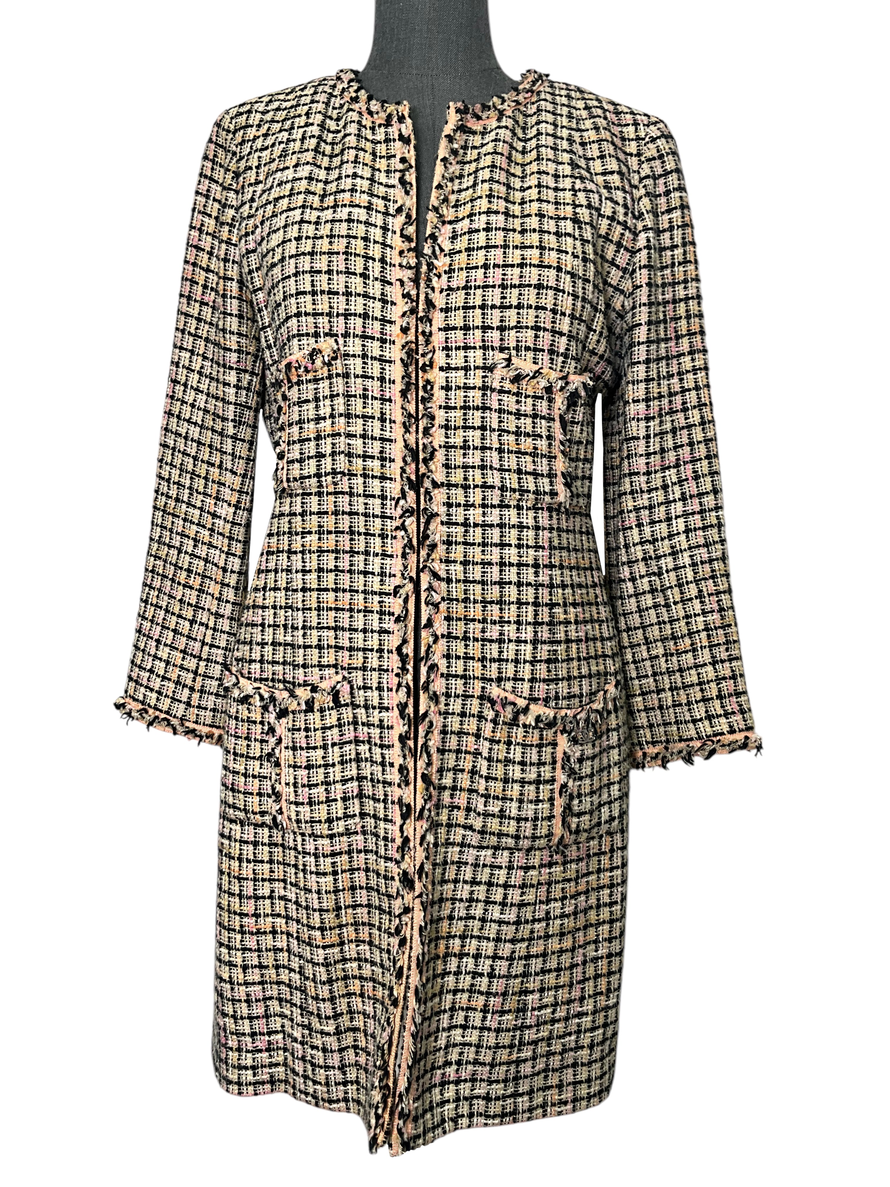 Chanel 03P Frayed Tweed Duster Jacket Women's Size 42 - Vintage Luxury Outerwear for Fall & Winter Fashion, Parties and Special Occasions