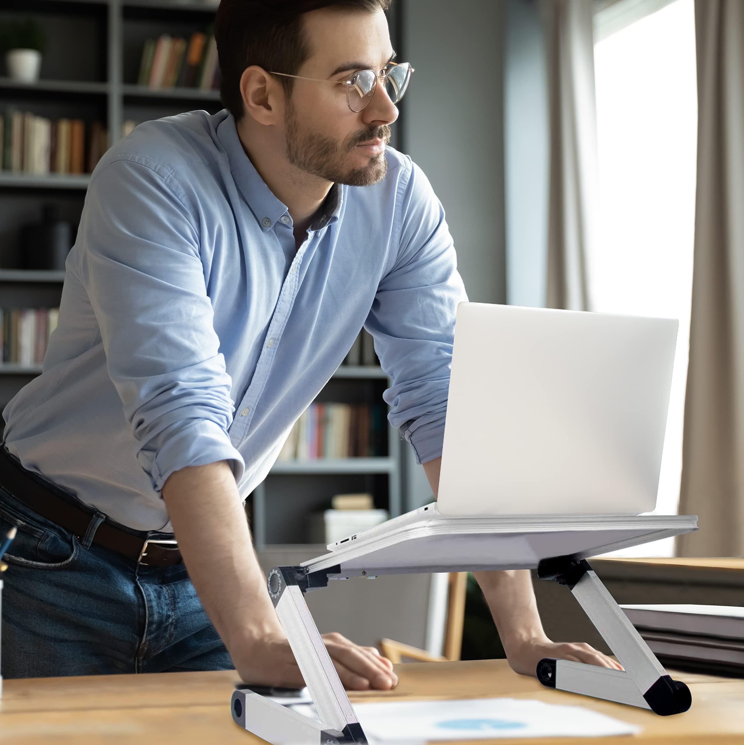 Adjustable Laptop Stand for Desk - Portable Ergonomic Computer Riser for MacBook, iPad, Chromebook - Perfect for Home Office, Gaming & Bed Use