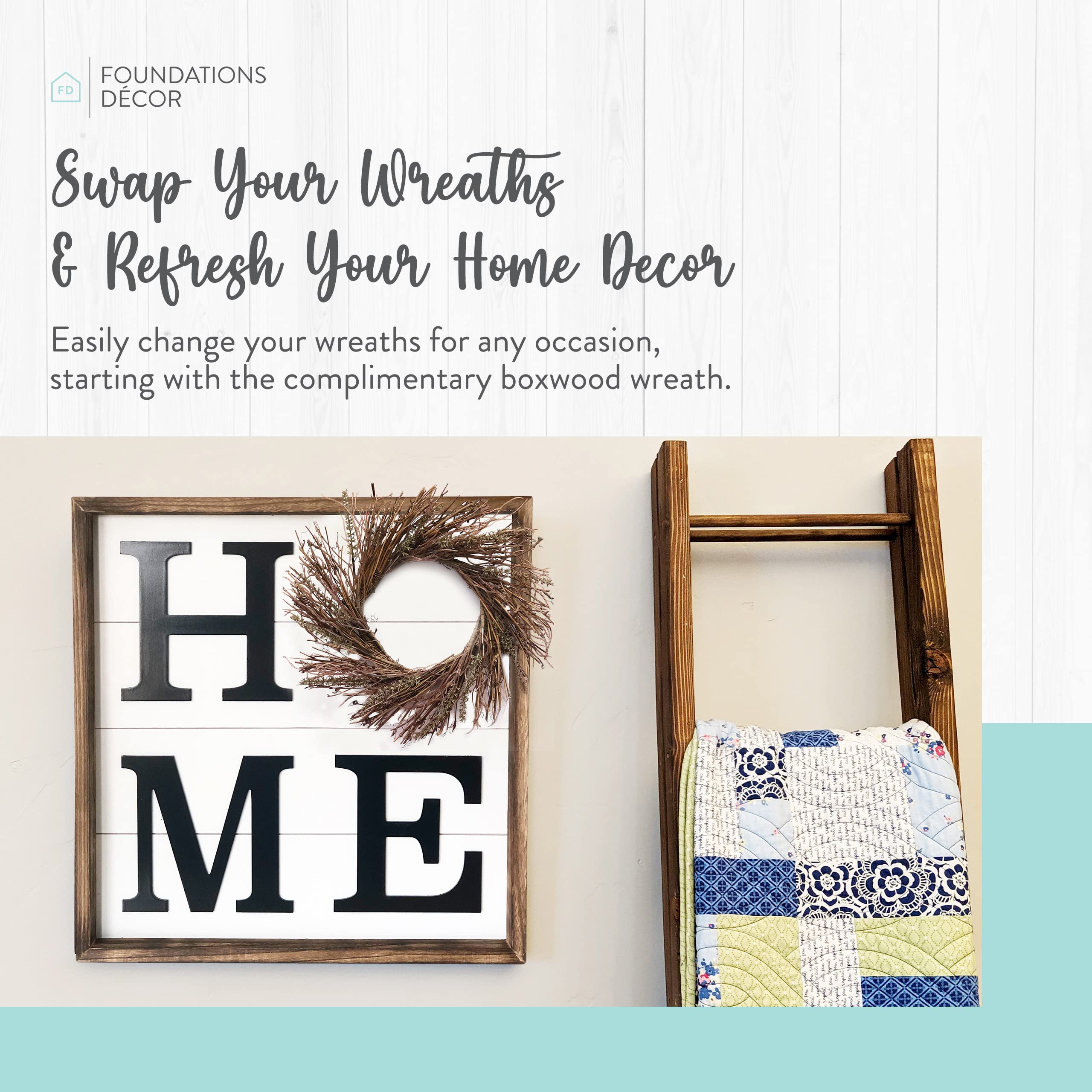 Rustic Farmhouse Home Sign with Wreath Frame - Stylish Wall Decor for Living Room, Entryway & Kitchen - Perfect for Farmhouse Style Homes & Cozy Interior Design | Foundations Decor