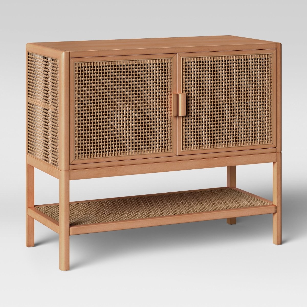 Handmade Wooden Designer Cane Cabinet - Stylish Storage for Living Room, Bedroom & Entryway | Rustic Home Decor Organizer with Woven Front