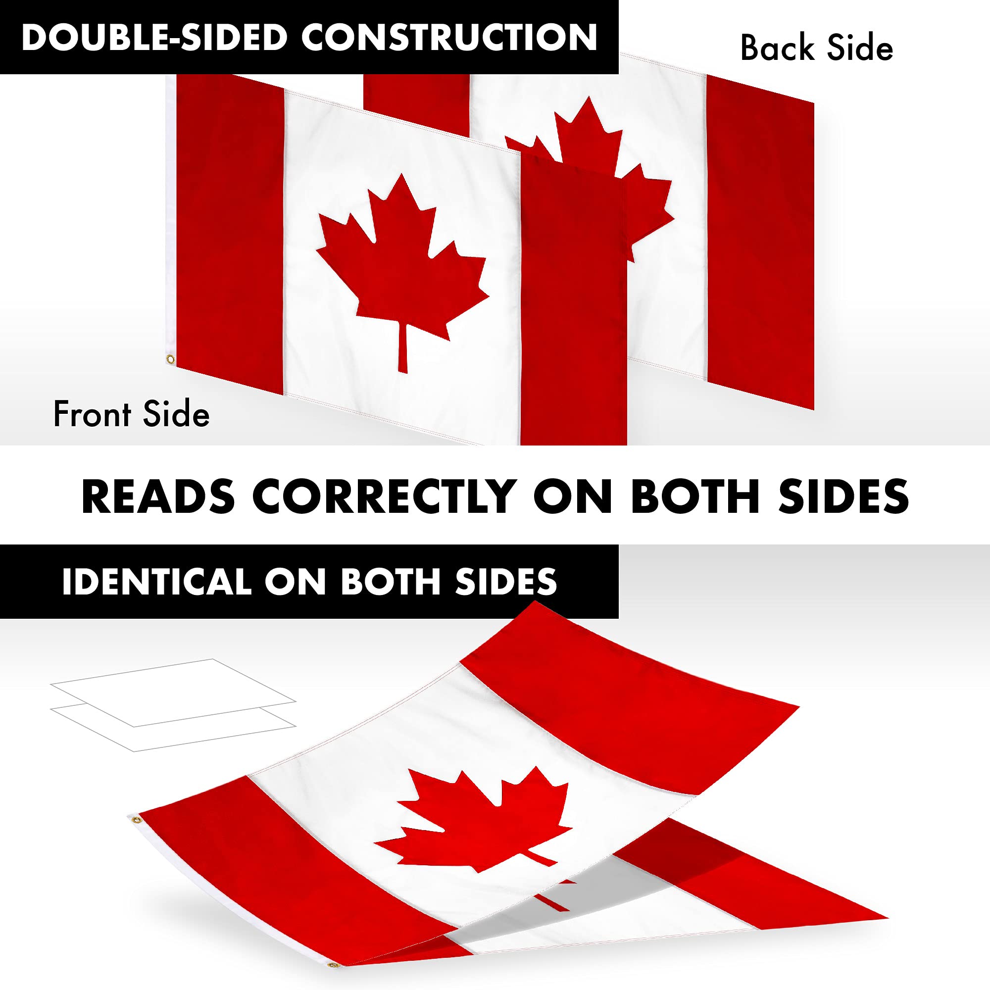 5FT Spinning Flagpole with 2x3FT Double-Sided Canada Flag - Silver Aluminum Pole, Brass Grommets & Embroidered Design (Flag Included) - Perfect for Backyards, Parades & Patriotic Events