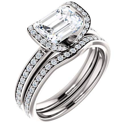 4 CT Emerald Colorless Moissanite Engagement Ring Set for Women - Sterling Silver Wedding Bridal Ring Set with Solitaire Prong - Anniversary Promise Gift for Her - Perfect for Proposals, Weddings & Special Occasions
