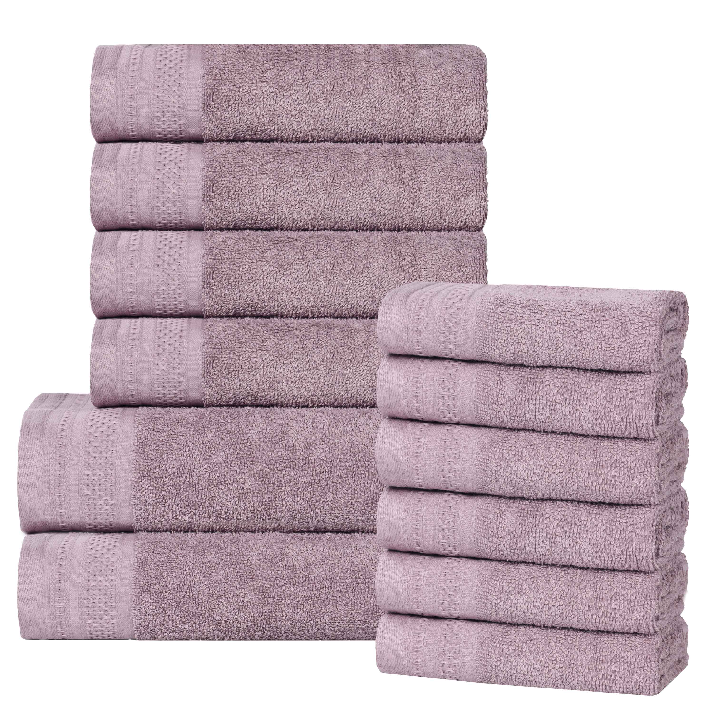 Premium Honeycomb Textured Waffle Border 12-Piece Luxury Cotton Towel Set - Soft & Absorbent Bath, Spa, and Guest Towels for Home & Hotel Use