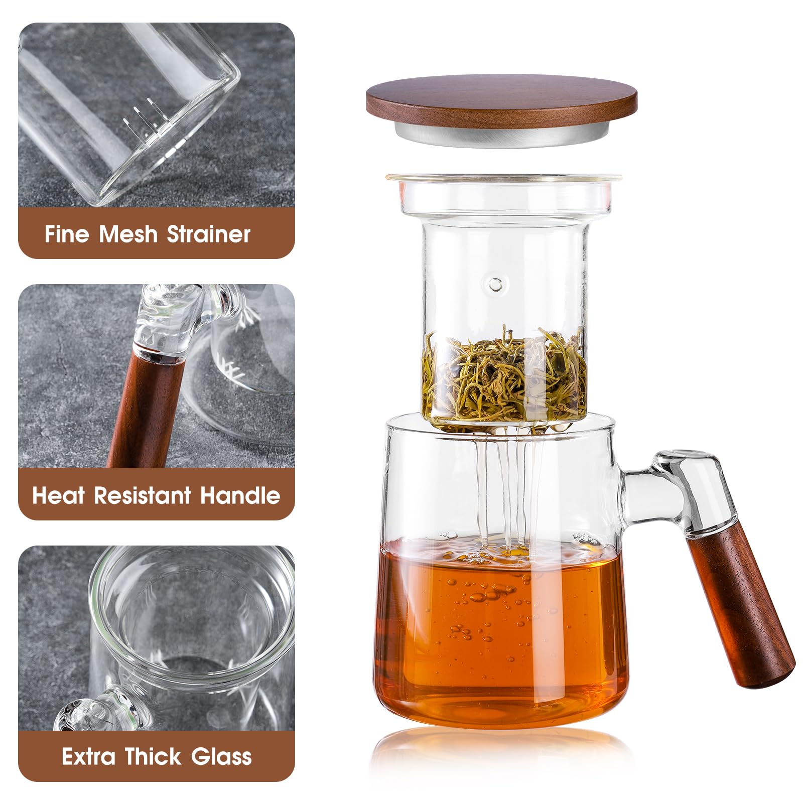 17oz/500ml Borosilicate Glass Tea Cup with Infuser & Lid - Heat Resistant, Microwave & Dishwasher Safe Loose Leaf Tea Mug - Perfect for Home, Office, and Gift Giving