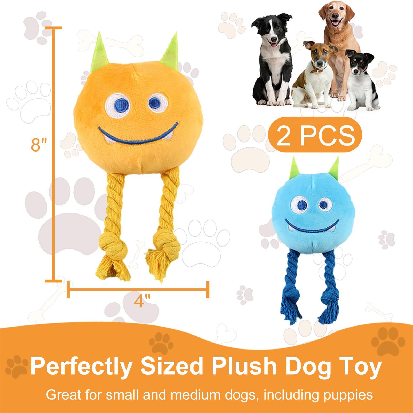 Best Squeaky Rope Plush Dog Toys for Small & Medium Breeds - 2 Pack Puppy Chew Toys to Keep Them Entertained - Perfect for Indoor Play, Teething Relief & Interactive Training
