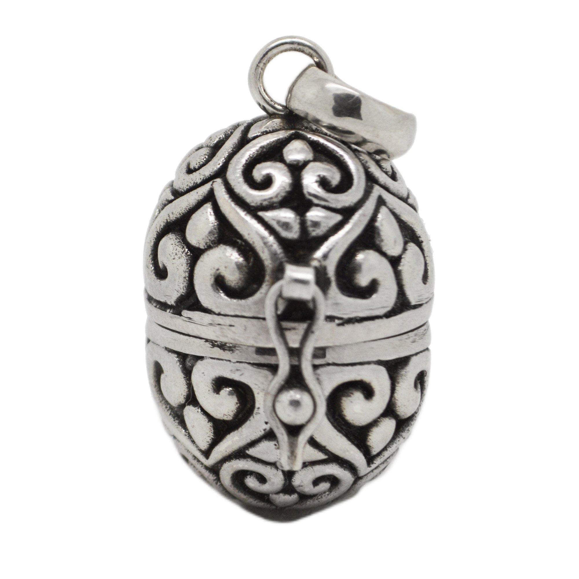 Exquisite Filigree Egg Sterling Silver Poison Locket Prayer Box Pendant - Perfect for Gothic Jewelry, Victorian Style Accessories & Unique Gift Giving