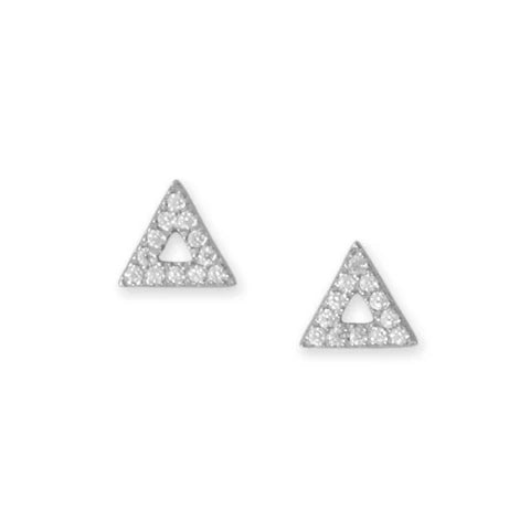 Sterling Silver Rhodium Plated CZ Triangle Outline Stud Earrings for Women - Hypoallergenic Fashion Jewelry Gift for Her - Perfect for Everyday Wear, Parties & Special Occasions
