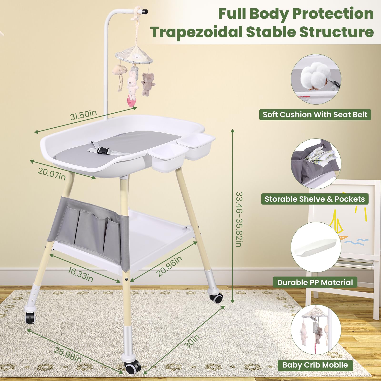 **Adjustable Baby Changing Table with Storage Rack & Nursery Organizer – Safe Diaper Changing Station for Newborns & Infants – Perfect for Nursery, Bedroom, or Daycare**