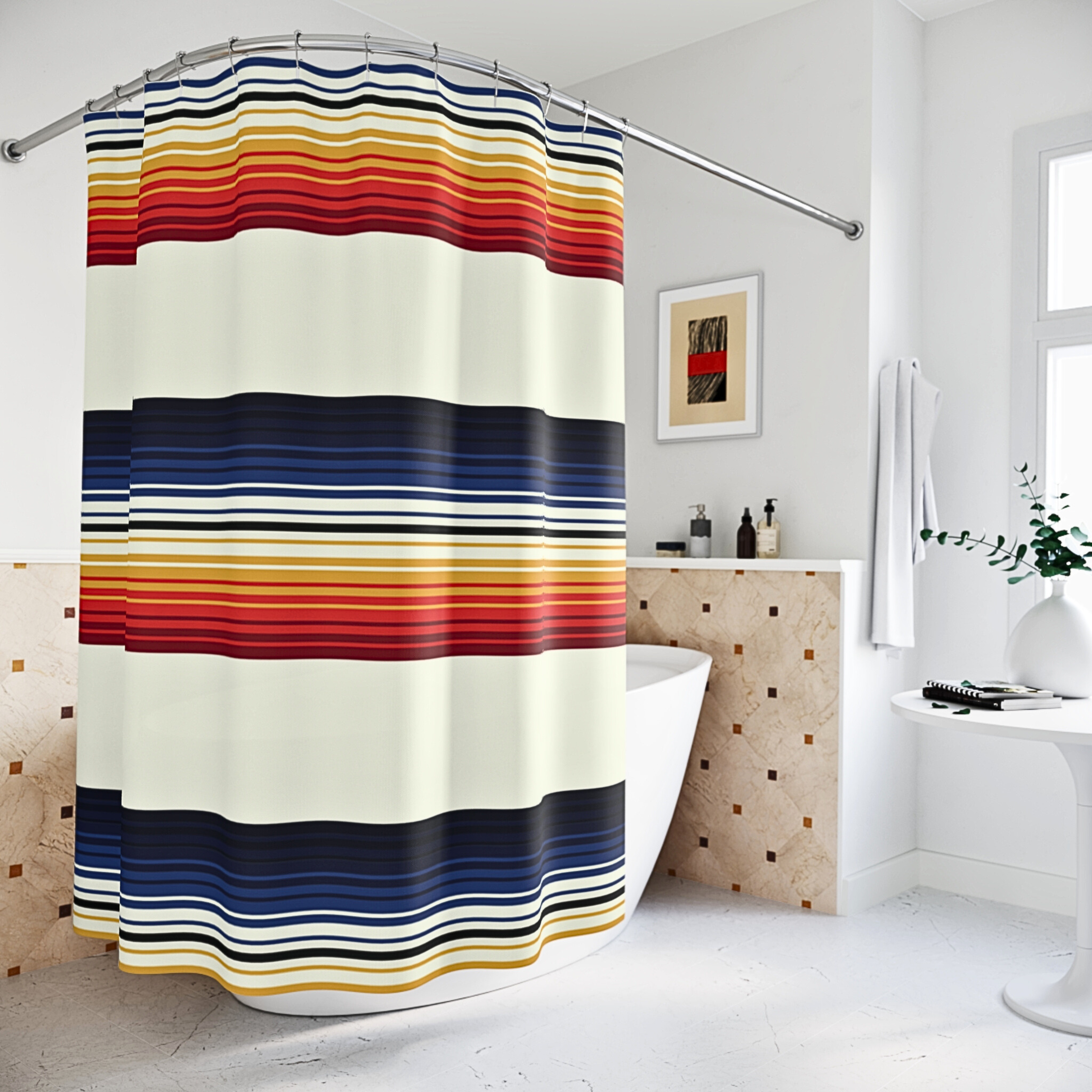Mexican Blanket Style Shower Curtain - Colorful Boho Bathroom Decor for Vintage & Southwest Themed Homes