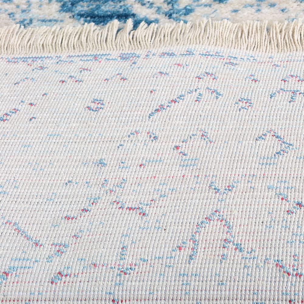 Machine Made Polyester Area Rugs 2'6''x9'10'' Runner - Blue Oriental Traditional Design Low Pile Carpet for Living Room & Bedroom | Durable & Easy to Clean | Perfect for Hallways, Entryways & Home Decor (M00061)
