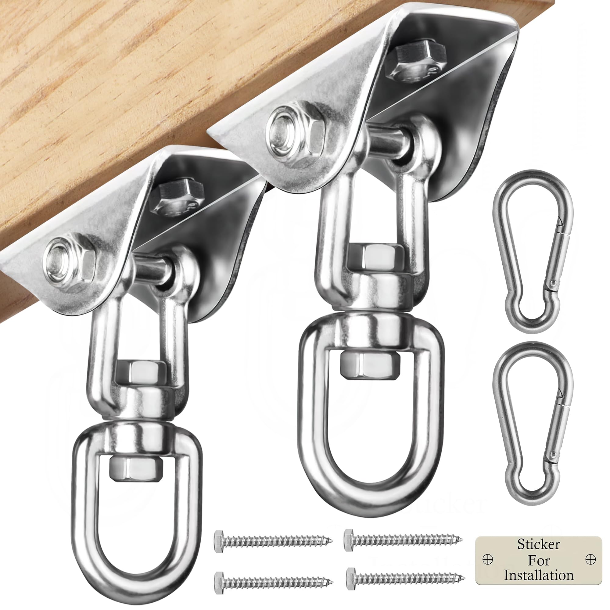 Heavy Duty 360° Swivel Swing Hangers - 2000 LB Capacity Hammock Hooks, Stainless Steel Swing Hardware (2 Pack) for Wooden Sets, Porch, Playground, Yoga & Heavy Bag - Perfect for Outdoor Relaxation, Backyard Fun & Fitness Training