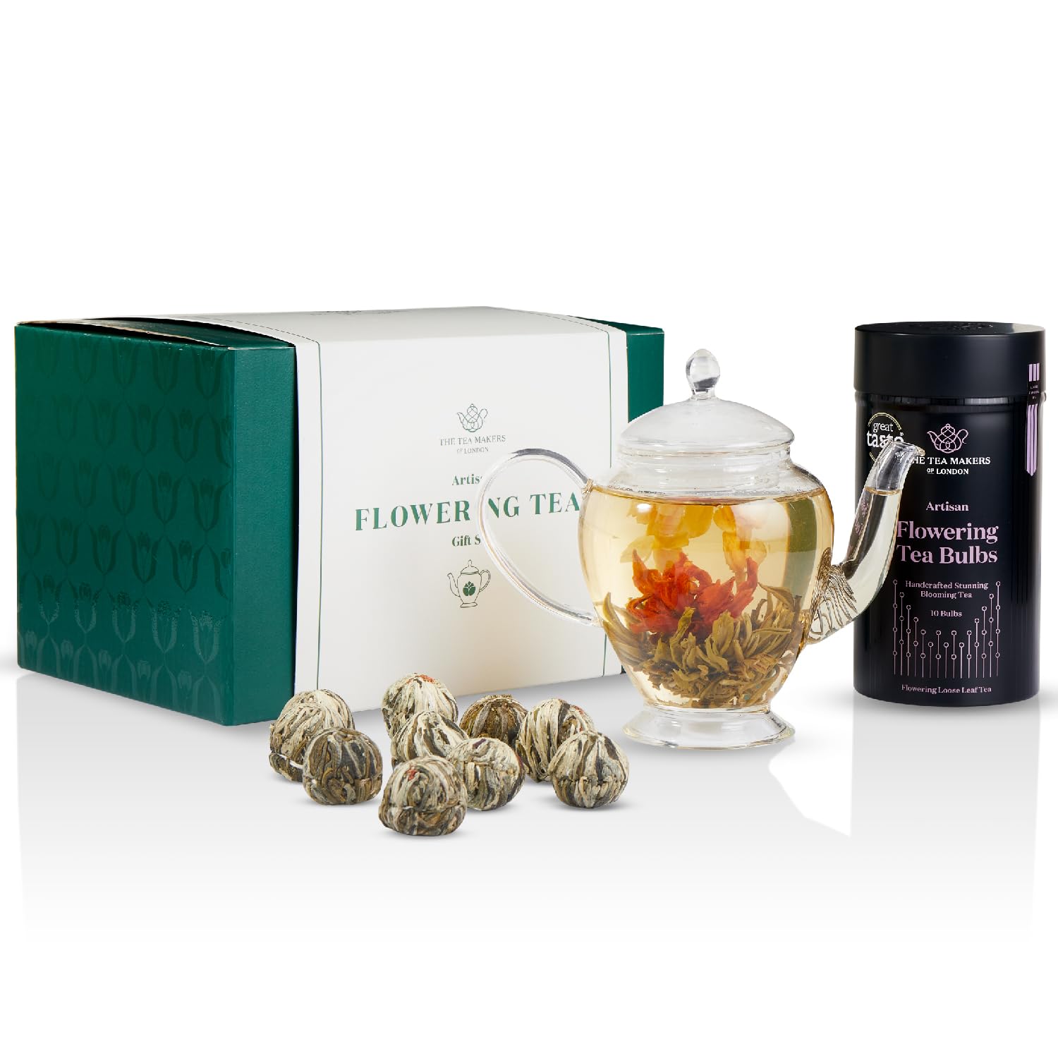 Premium Flowering Tea Gift Set with Glass Teapot - Handcrafted Blooming Tea Bulbs & Elegant Teaware - Luxury Tea Brewing Kit for Home, Office & Gifting by The Tea Makers of London - Perfect for Relaxation, Afternoon Tea & Special Occasions