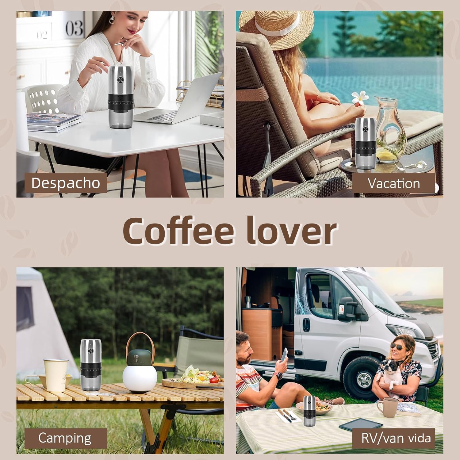 Portable Electric Coffee Grinder - Stainless Steel Body & Ceramic Burr, 40 Adjustable Grind Settings, USB Rechargeable, One-Touch Operation - Perfect for Home, Office, Travel & Camping Coffee Brewing