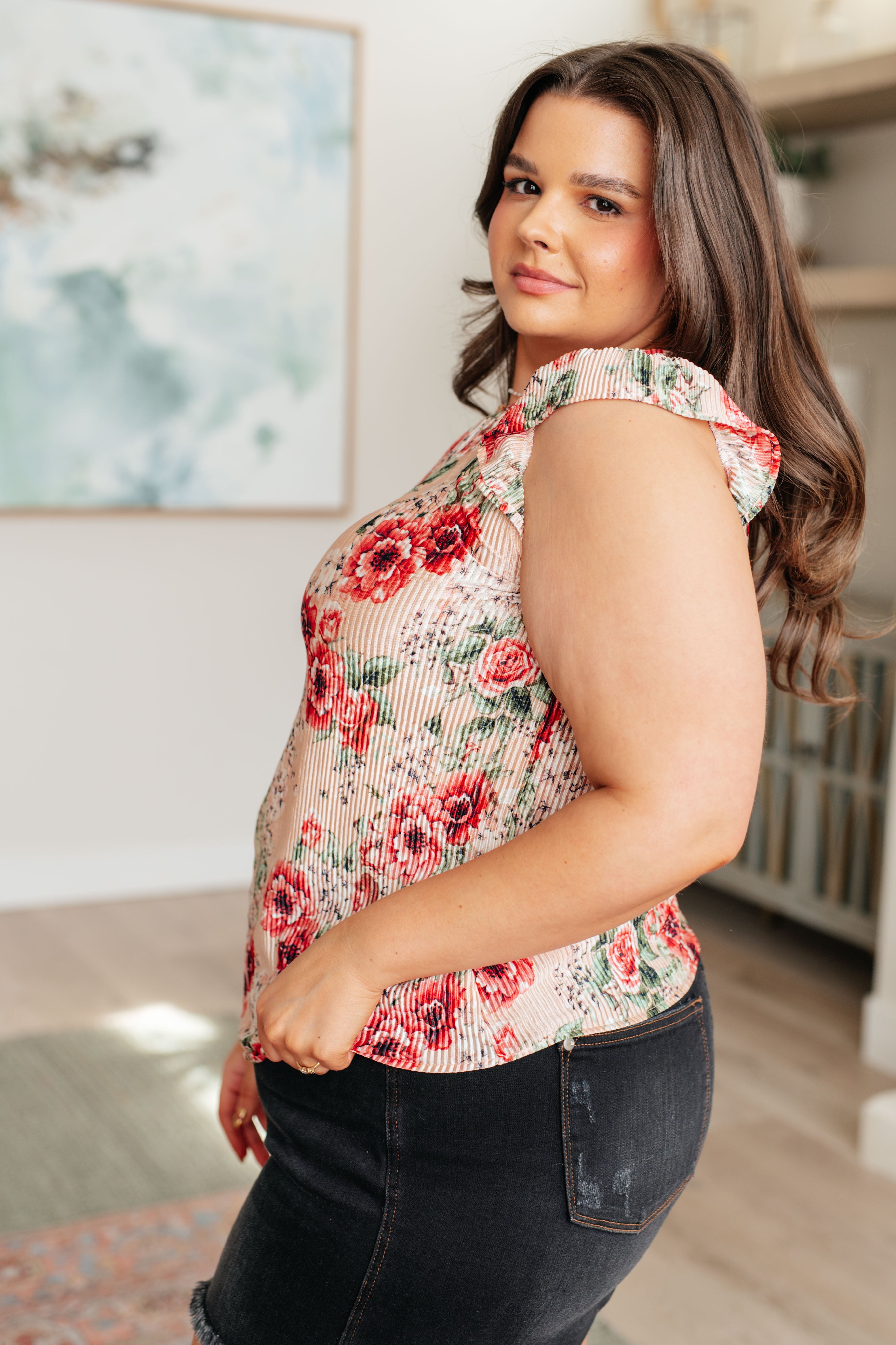 Floral Blush Top for Women - Elegant Floral Print Blouse for Spring & Summer | Perfect for Casual Outings, Dates & Office Wear