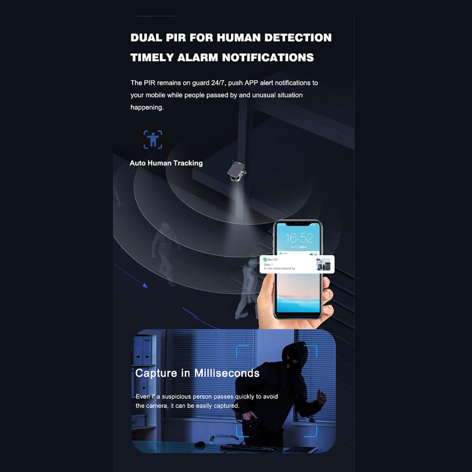Plyisty Solar Security Camera - Wireless Outdoor Surveillance System with Dual Cameras, 18000mAh Rechargeable Battery & Solar Panel, IP66 Waterproof, Color Night Vision, Motion Detection - Ideal for Home Security, Backyard Monitoring, and Business Protection