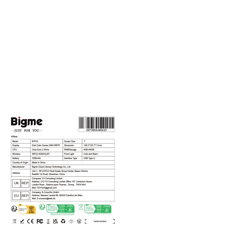Bigme B751C 7-inch Color e-Reader Tablet - 4G LTE, 64GB Storage, ePaper Display for Note-Taking, Reading & Digital Writing - Perfect for Students, Professionals & Book Lovers