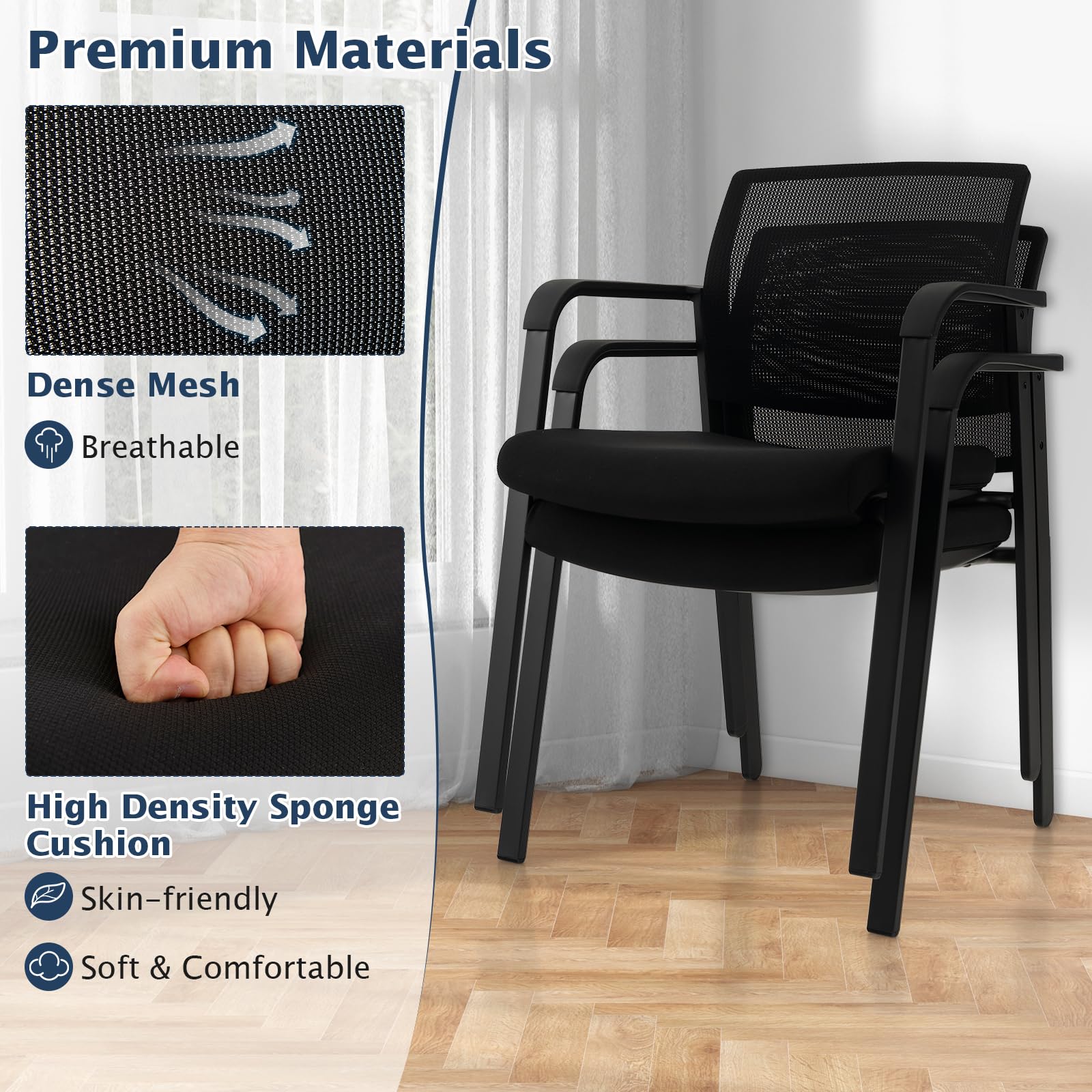 Giantex 12-Pack Stackable Waiting Room Chairs - Office Guest Chairs with Mesh Back, Padded Seat & Metal Frame, Armrests, No Wheels - Perfect for Lobbies, Reception Areas & Conference Rooms