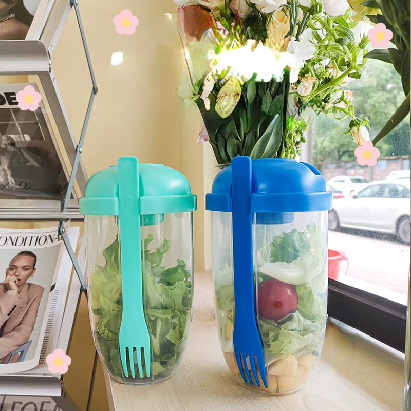 YunQin Creative Fresh Salad Container with Fork & Sauce Cup - Portable Bento Lunch Box for Women, Fitness Meal Prep, Weight Loss Diet - Perfect for Gym, Office, Picnic & Outdoor Activities (Blue)