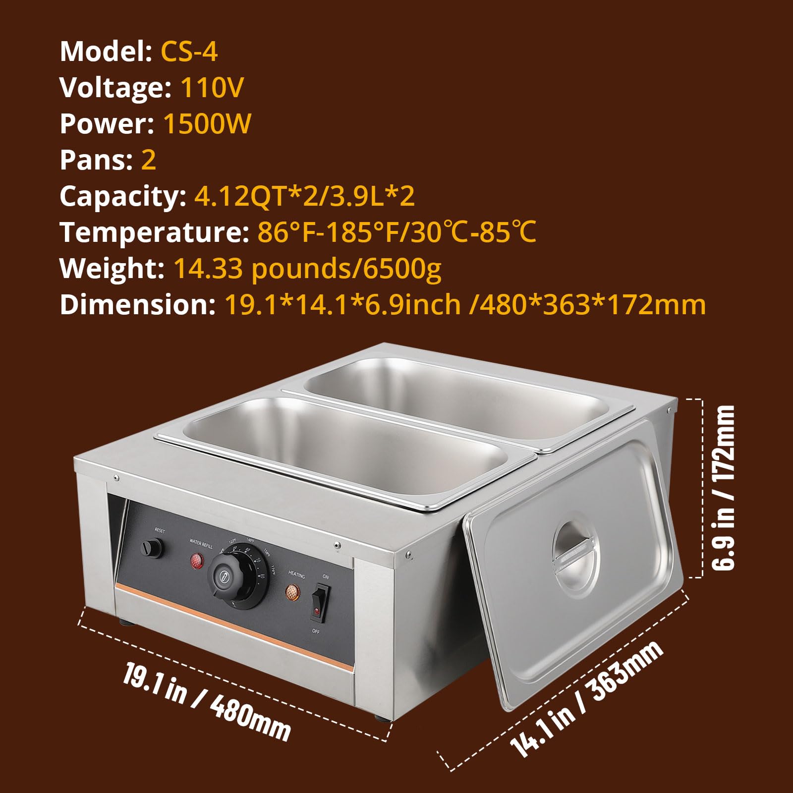 Professional Chocolate Tempering Machine - 3.3L Dual Tanks, 18 Lbs Capacity, Precise Temperature Control 86~176℉, 1500W Stainless Steel Electric Chocolate Melter for Candy Making, Baking, and Dessert Preparation - Perfect for Chocolatiers, Bakeries, and Home Chefs
