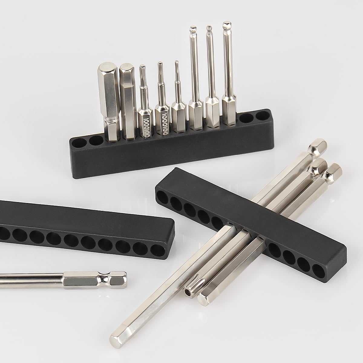10-Piece Hex Bit Holder Organizer Set - 1/4 Inch Screwdriver Bit Storage with 12 Holes - Flexible Plastic Tool Organizer (Black) - Perfect for Toolboxes, Workshops & DIY Projects