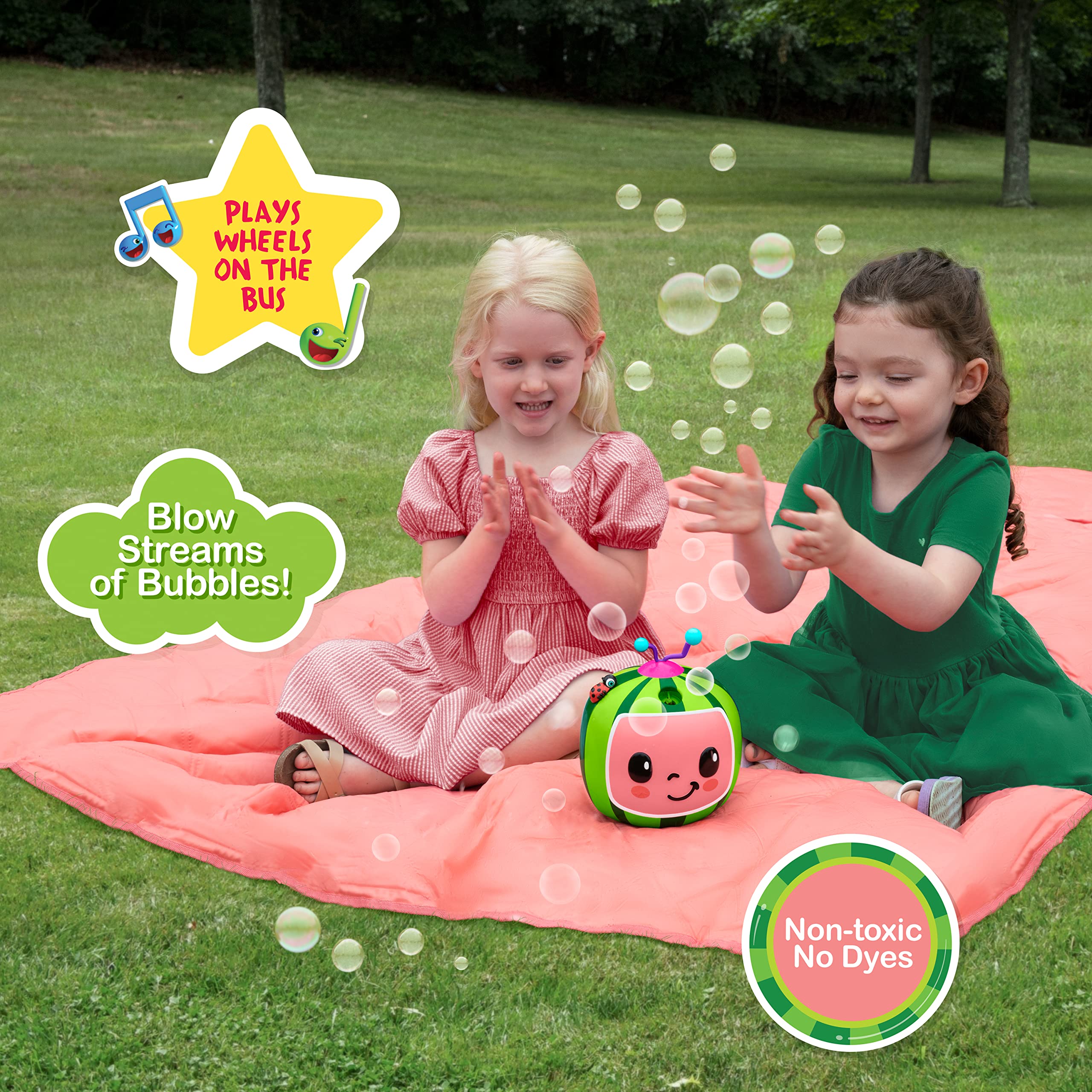 CoComelon NO Spill Musical Bubble Machine - Fun Bubble Blower Toy for Babies, Toddlers & Kids | Includes 16oz Bubble Solution (Colors May Vary) | Perfect for Outdoor Play, Birthday Parties & Backyard Fun