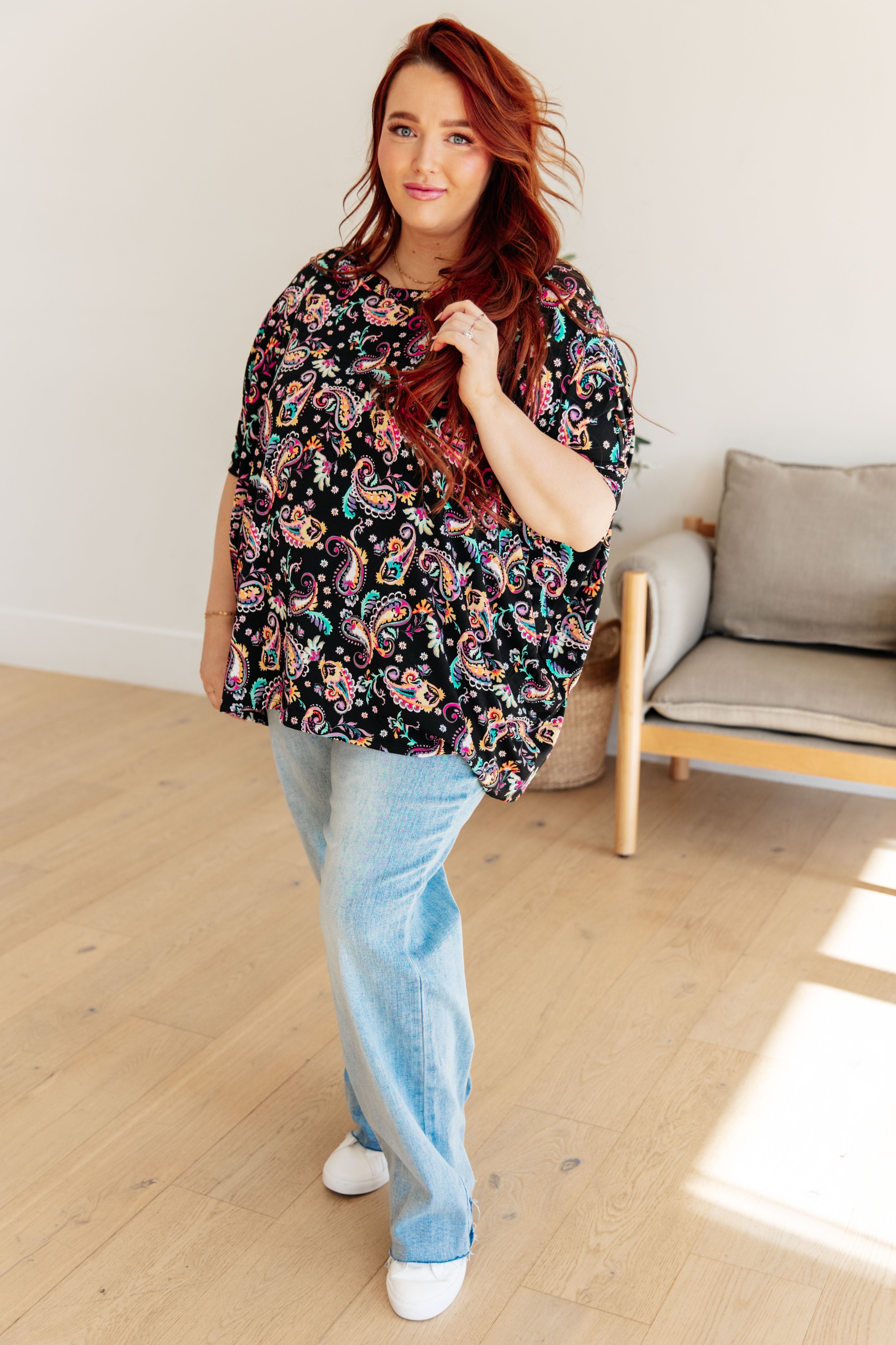 Dear Scarlett Black and Pink Paisley Essential Blouse for Women - Stylish Casual Top for Work, Date Night & Everyday Wear