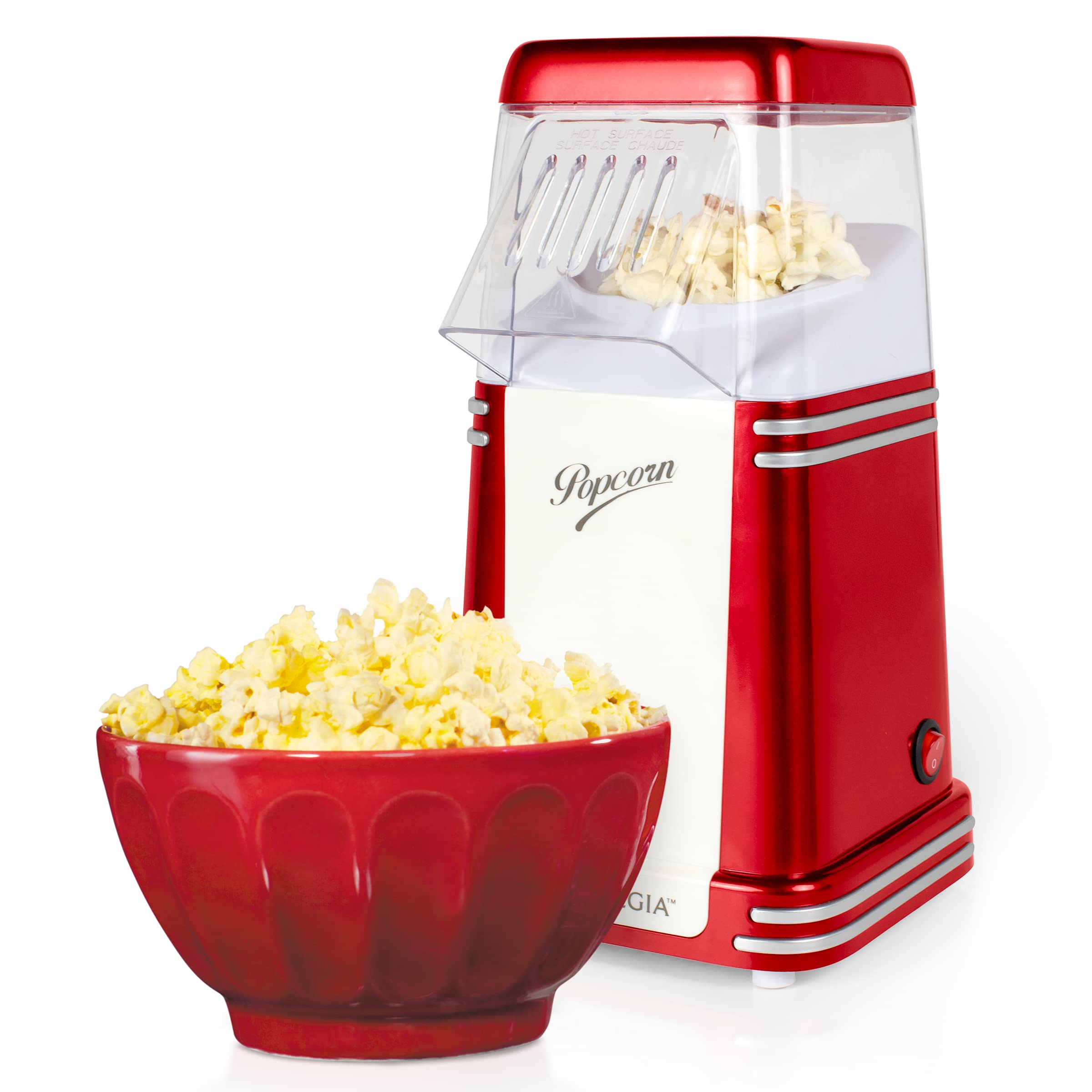 Nostalgia Hot-Air Electric Popcorn Maker Machine - 8 Cup Capacity, Oil-Free Healthy Snack Maker with Measuring Scoop, Retro Red Design for Movie Nights & Family Gatherings