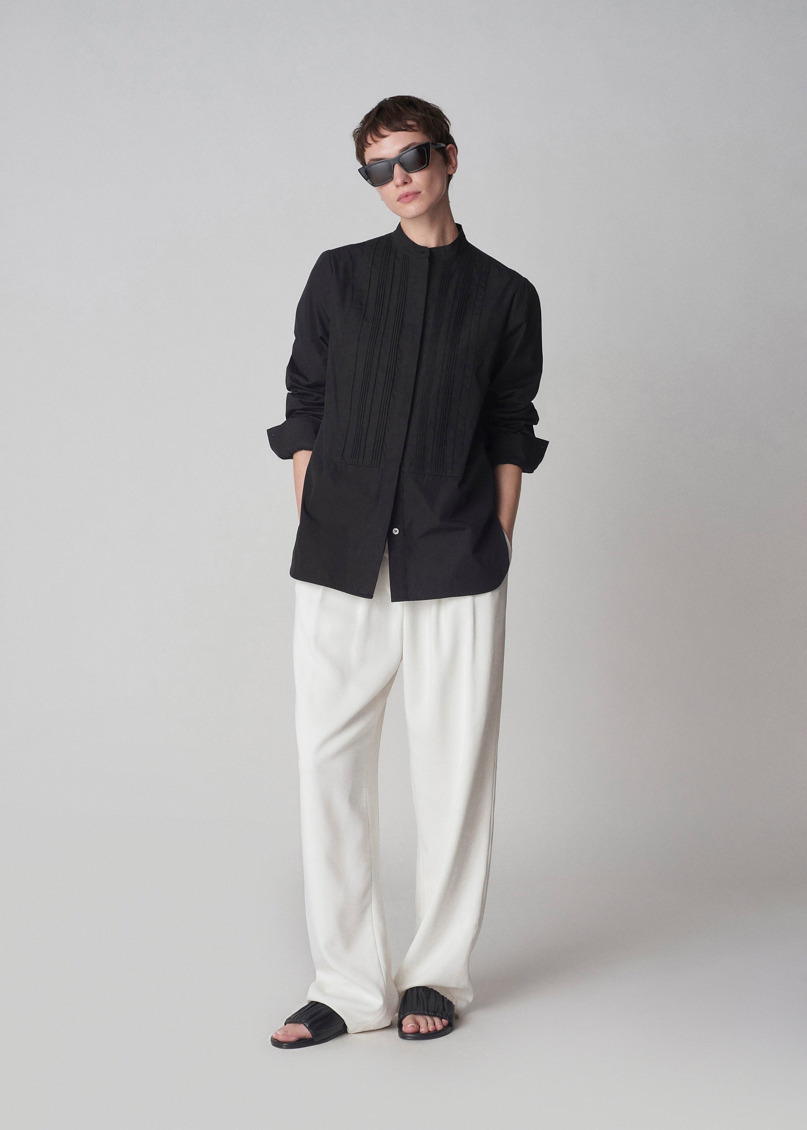 Men's Black Cotton Poplin Tuxedo Button Down Shirt - Formal Wear for Weddings, Parties & Business Events