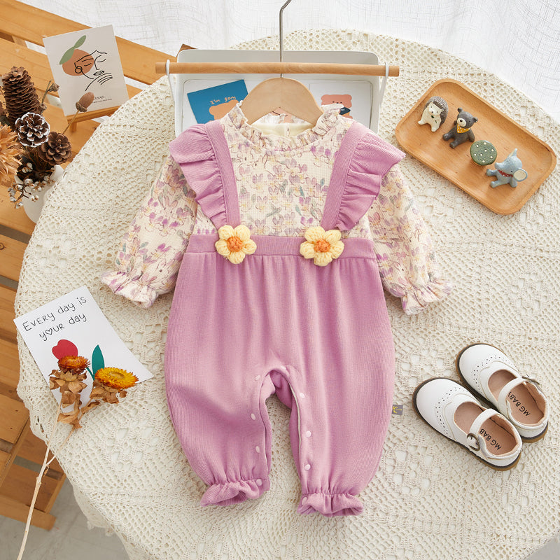 Floral Overalls for Baby - Thickened Winter Romper with Cute Floral Print - Perfect for Playdates, Outdoor Adventures & Photo Shoots