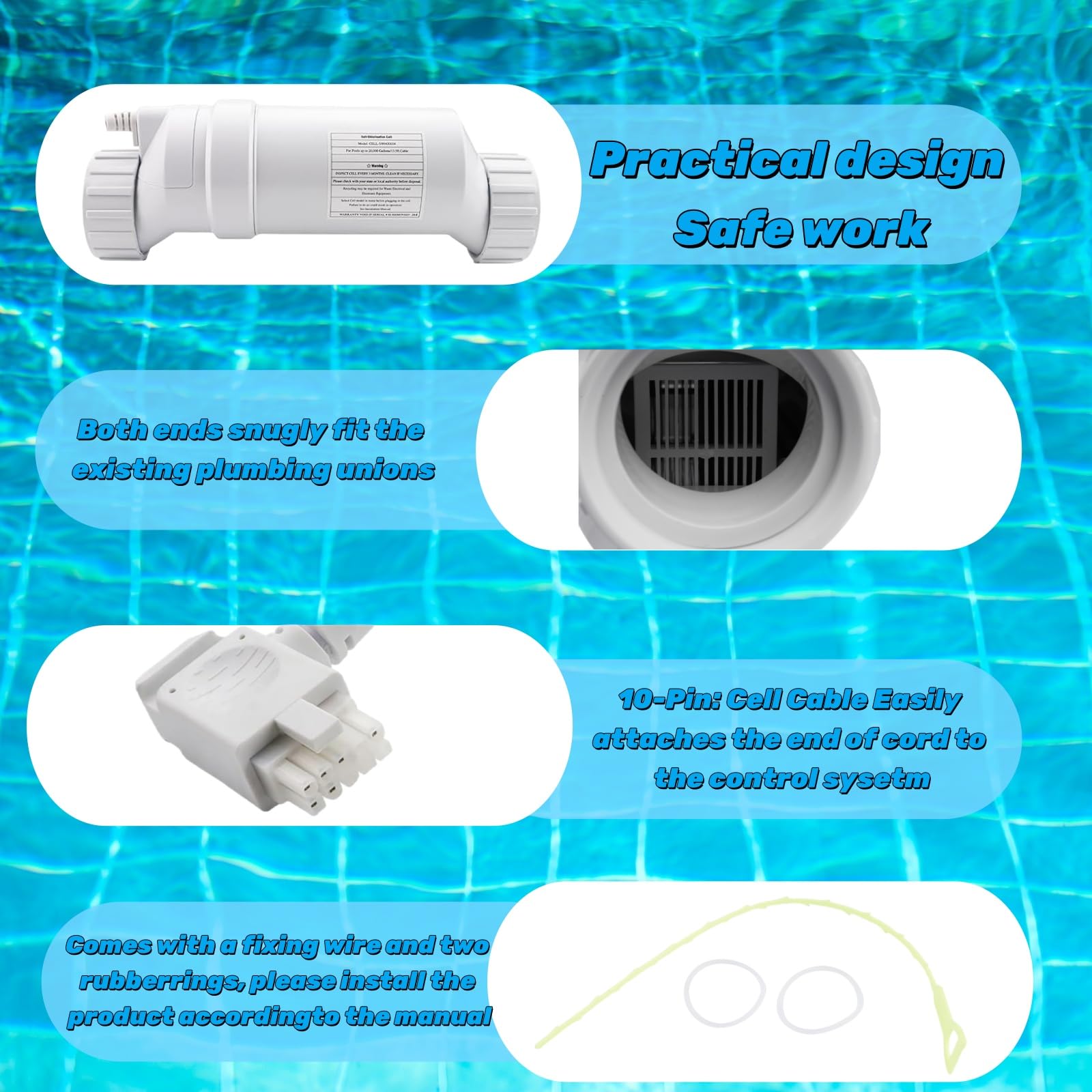W3T-Cell-3 Salt Chlorinator System for In-Ground Pools | 15,000 Gallon Saltwater Generator with 15ft Cable | Compatible with Hayward T3 Mixizap | Perfect for Backyard Swimming Pool Maintenance & Water Sanitation