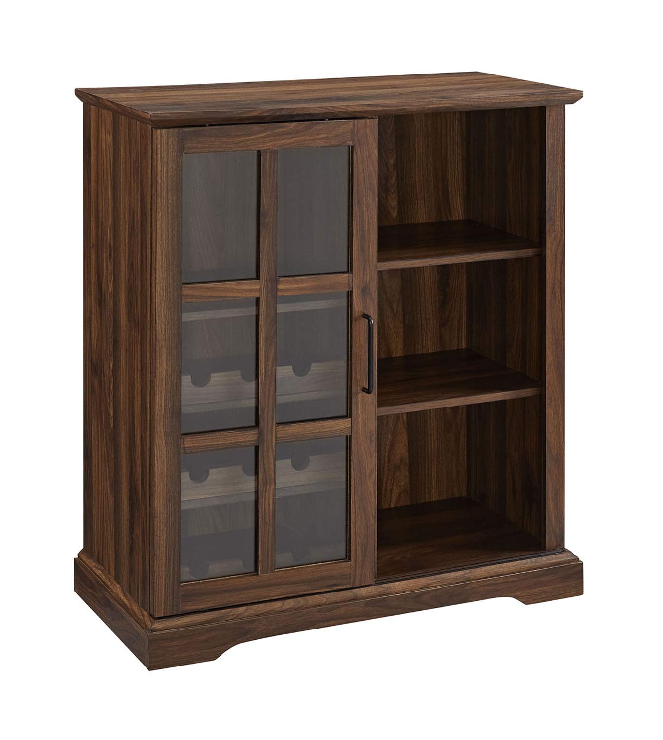 Walker Edison 36-Inch Dark Walnut Wood Sliding Glass Door Bar Cabinet - Wine Storage, Entryway Console & Dining Room Serving Hutch | Perfect for Home Bars, Wine Display & Stylish Home Decor