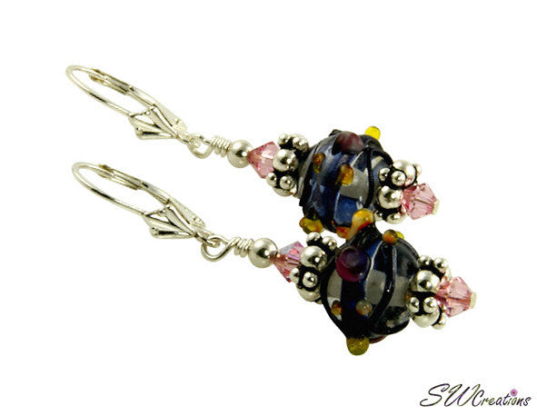 Rose Crystal Lampwork Beaded Earrings - Handmade Glass Jewelry for Women | Perfect for Weddings, Parties & Special Occasions